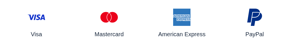 Métodos de pago: Visa, Mastercard, American Express y PayPal